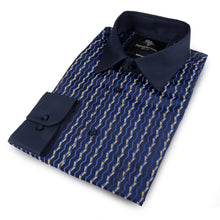 Madiba's Pin Stripe - Navy Long Sleeve Jacquard Woven Men's Shirt