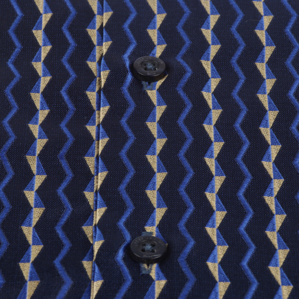 Madiba's Pin Stripe - Navy Long Sleeve Jacquard Woven Men's Shirt