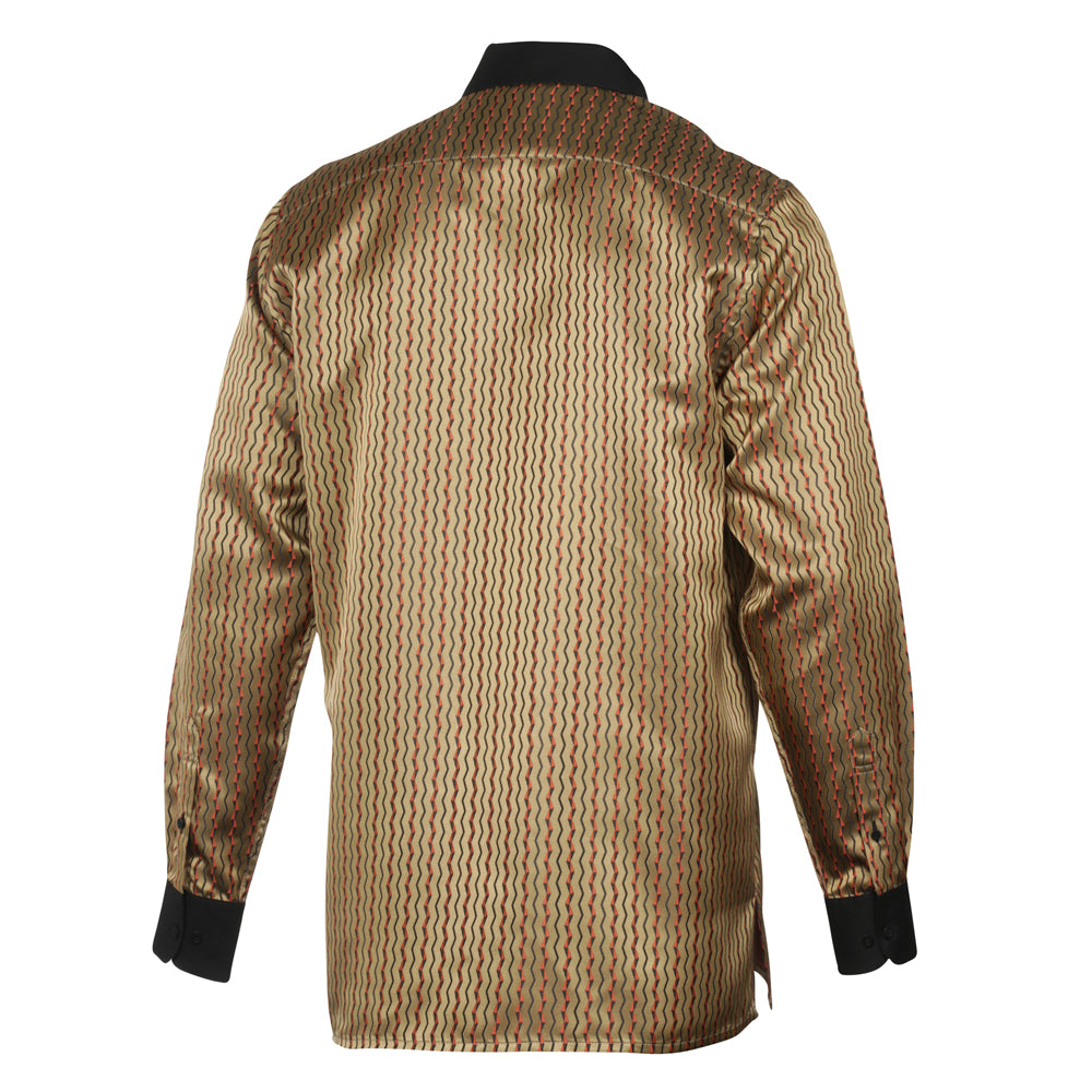 Madiba's Pin Stripe - Gold Long Sleeve Jacquard Woven Men's Shirt
