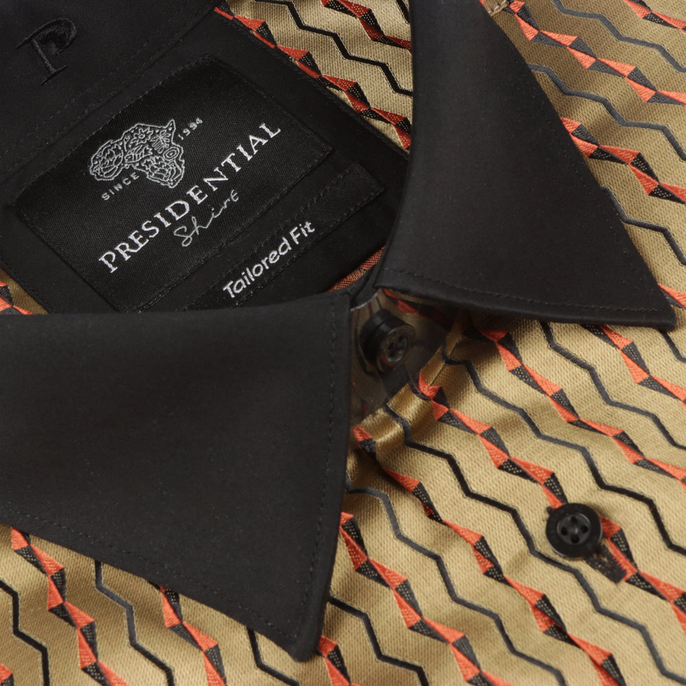 Madiba's Pin Stripe - Gold Long Sleeve Jacquard Woven Men's Shirt