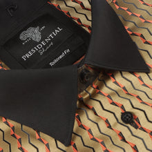 Madiba's Pin Stripe - Gold Long Sleeve Jacquard Woven Men's Shirt