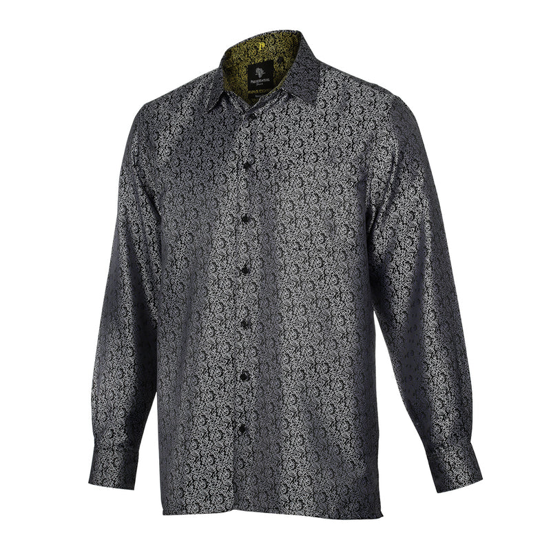 Madiba's Paisley - Black Long Sleeve Jacquard Woven Men's Shirt
