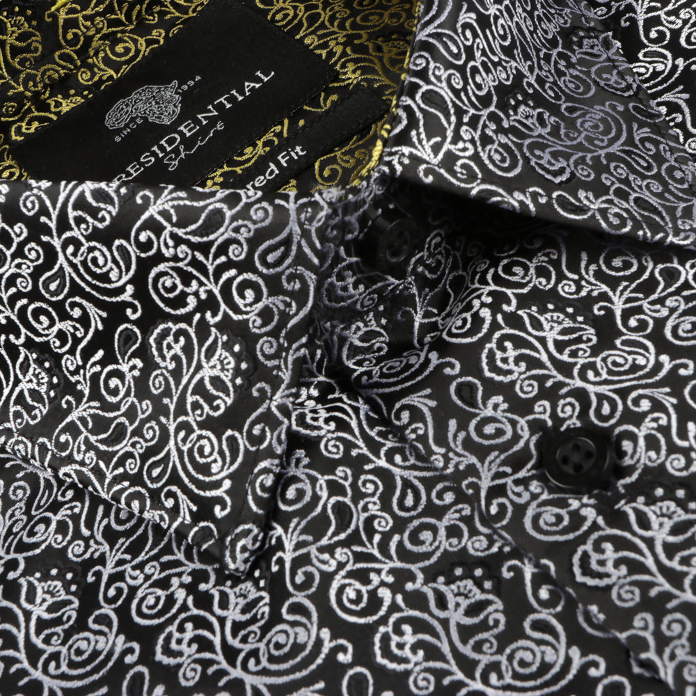 Madiba's Paisley - Black Long Sleeve Jacquard Woven Men's Shirt