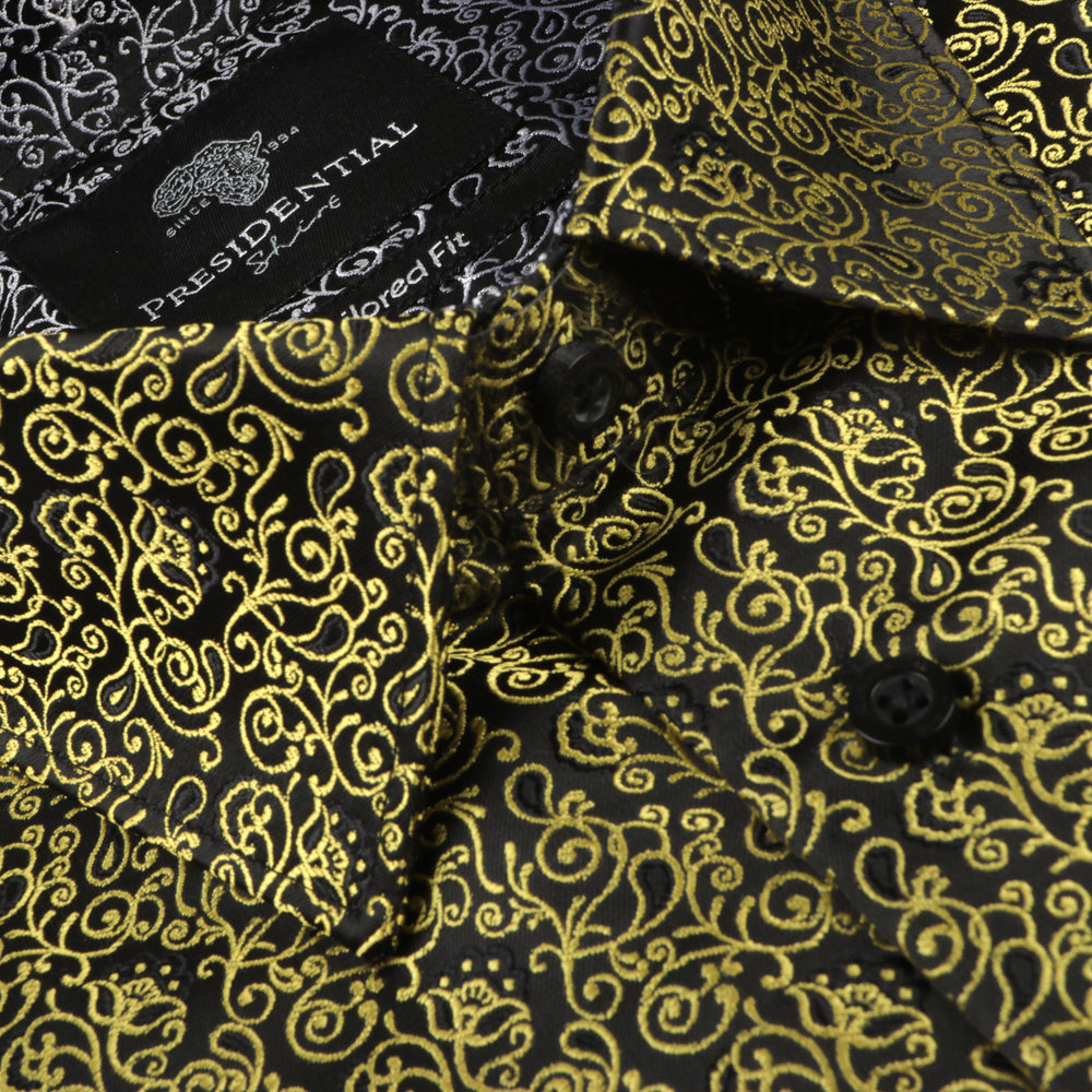 Madiba's Paisley - Gold Long Sleeve Jacquard Woven Men's Shirt