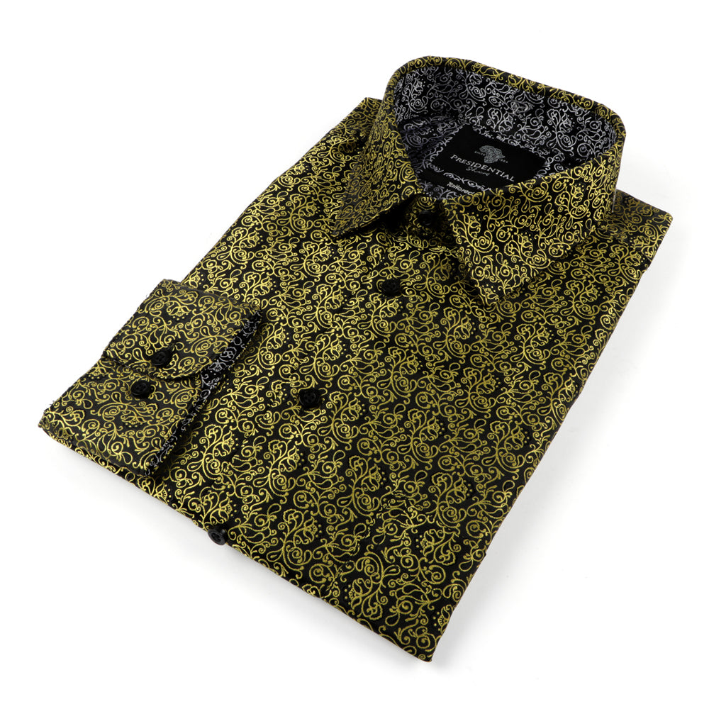 Madiba's Paisley - Gold Long Sleeve Jacquard Woven Men's Shirt