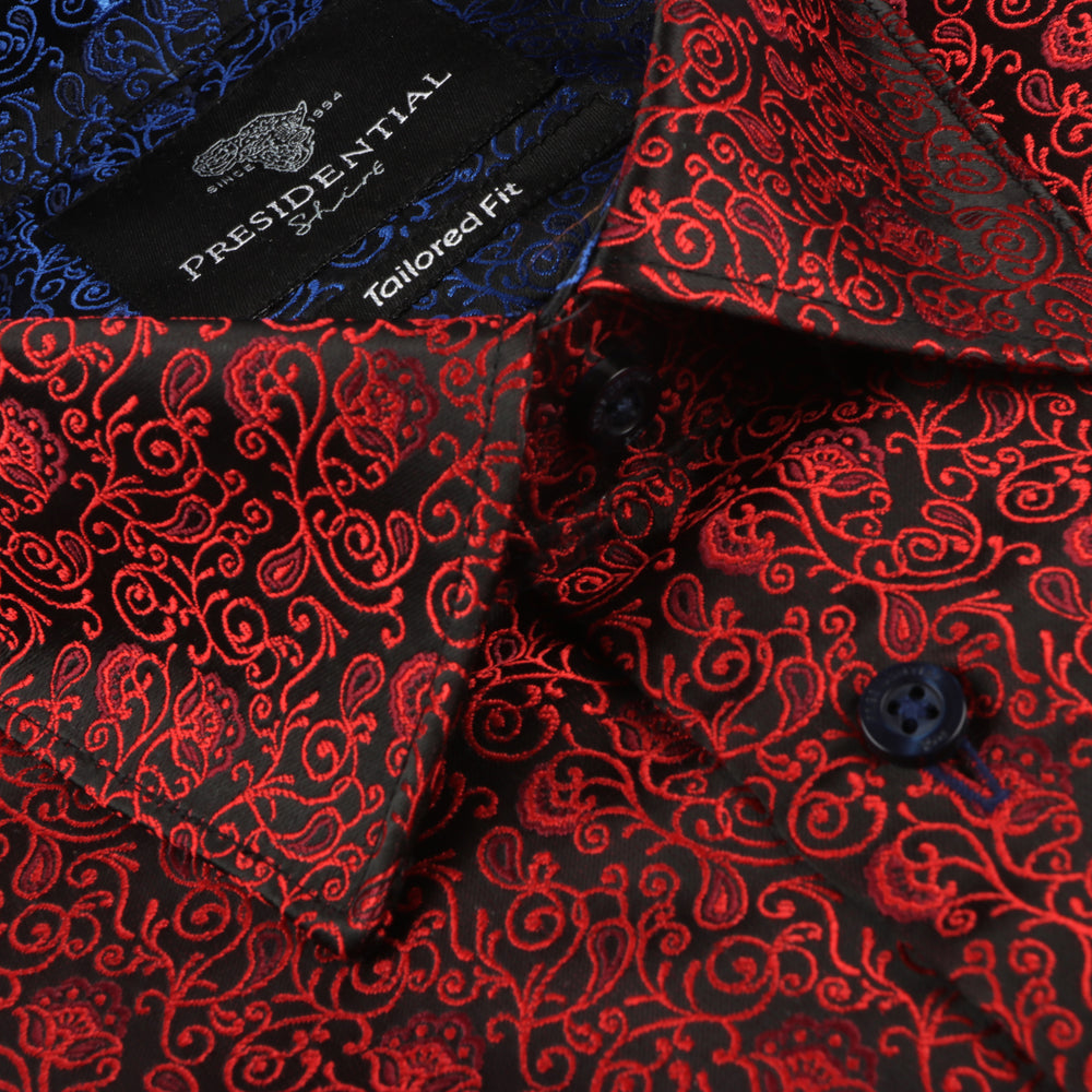 Madiba's Paisley - Red Long Sleeve Jacquard Woven Men's Shirt