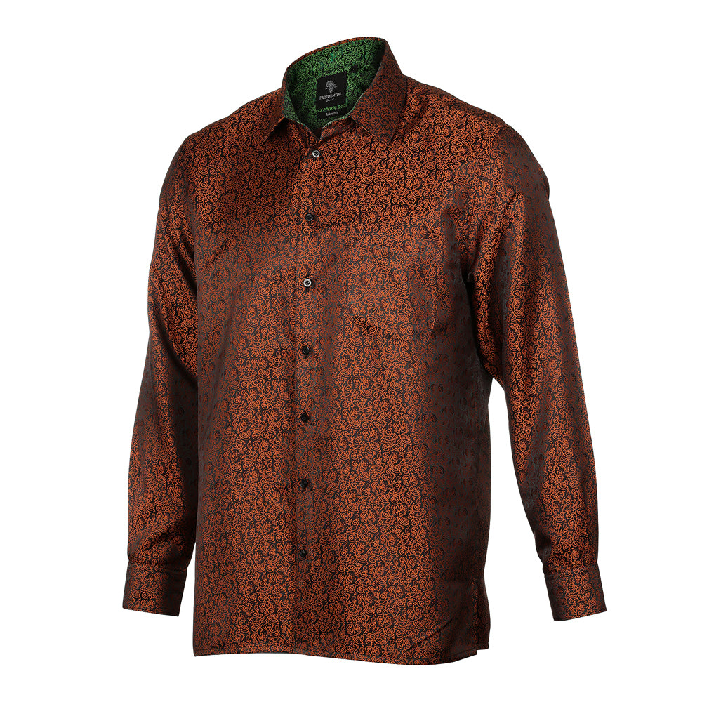 Madiba's Paisley - Orange Long Sleeve Jacquard Woven Men's Shirt