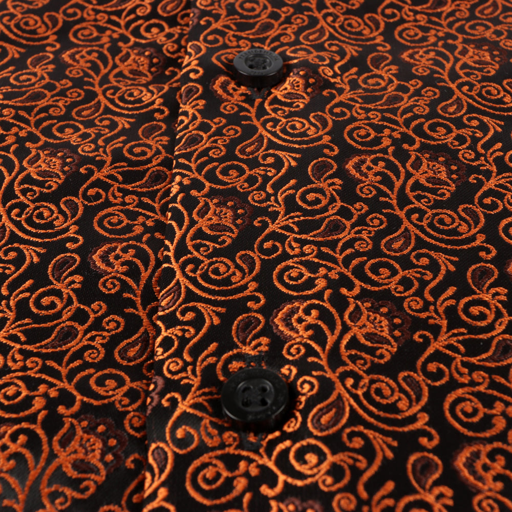 Madiba's Paisley - Orange Long Sleeve Jacquard Woven Men's Shirt