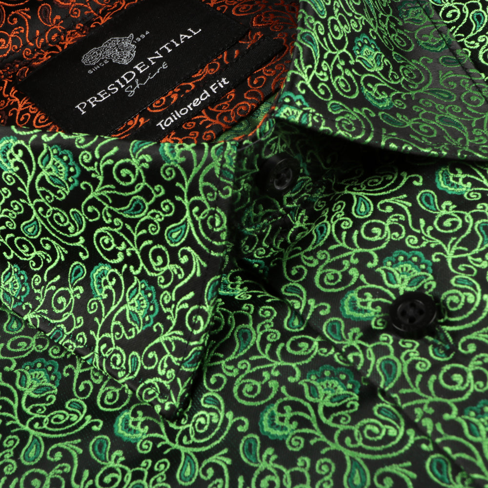 Madiba's Paisley - Green Long Sleeve Jacquard Woven Men's Shirt
