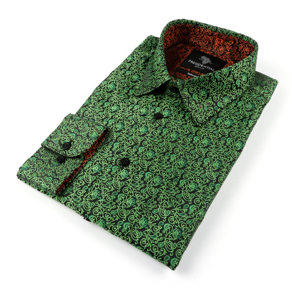 Madiba's Paisley - Green Long Sleeve Jacquard Woven Men's Shirt | Presidential Shirt Madiba's Paisley - Green Long Sleeve Jacquard Woven Men's Shirt | Presidential Shirt