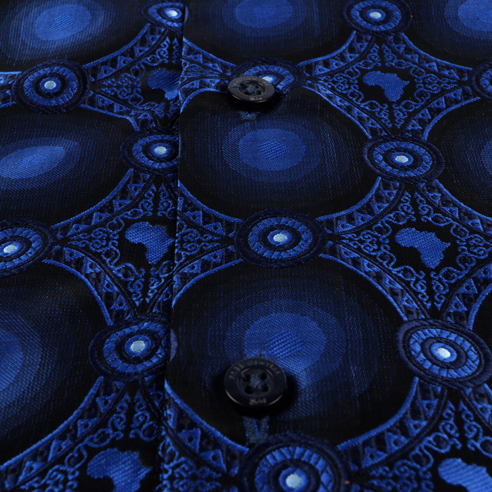 African Circle - Royal Blue Long Sleeve Jacquard Woven Men's Shirt