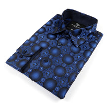 African Circle - Royal Blue Long Sleeve Jacquard Woven Men's Shirt