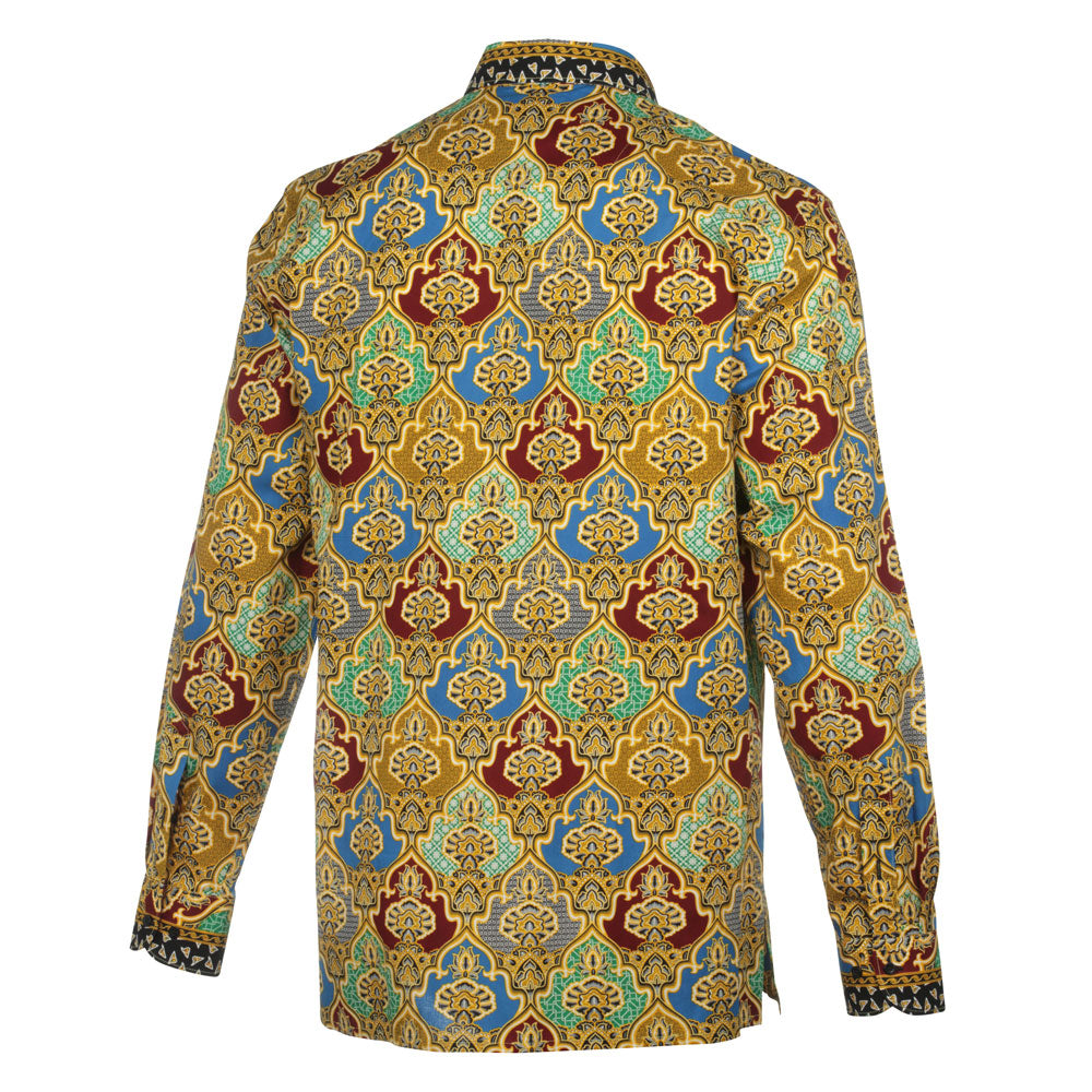 Moroccan Chess - Blue Men's Long Sleeve Cotton Printed Shirt