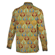 Moroccan Chess - Blue Men's Long Sleeve Cotton Printed Shirt