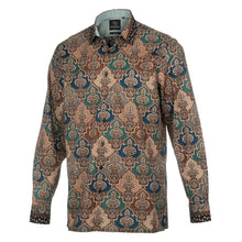 Morroccan Chess - Green Men's Long Sleeve Cotton Printed Shirt