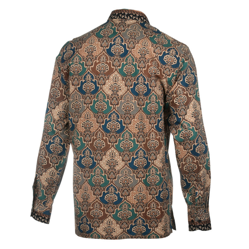 Morroccan Chess - Green Men's Long Sleeve Cotton Printed Shirt