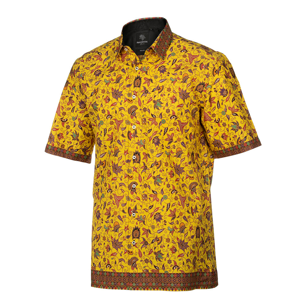 Swirling Spring Flowers - Yellow Printed Short Sleeve Men's Shirt