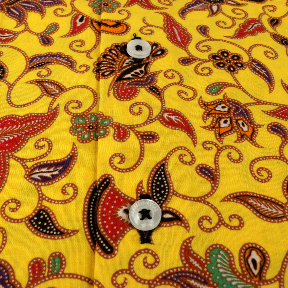 Swirling Spring Flowers - Yellow Printed Short Sleeve Men's Shirt