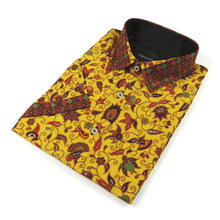 Swirling Spring Flowers - Yellow Printed Short Sleeve Men's Shirt