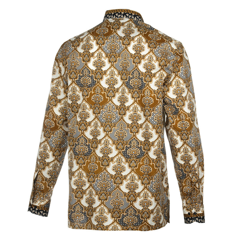 Moroccan Chess - Brown Men's Long Sleeve Cotton Printed Shirt