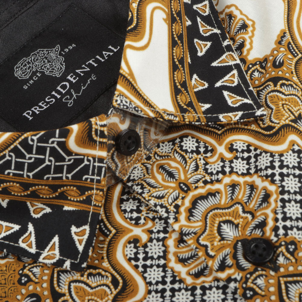 Moroccan Chess - Brown Men's Long Sleeve Cotton Printed Shirt