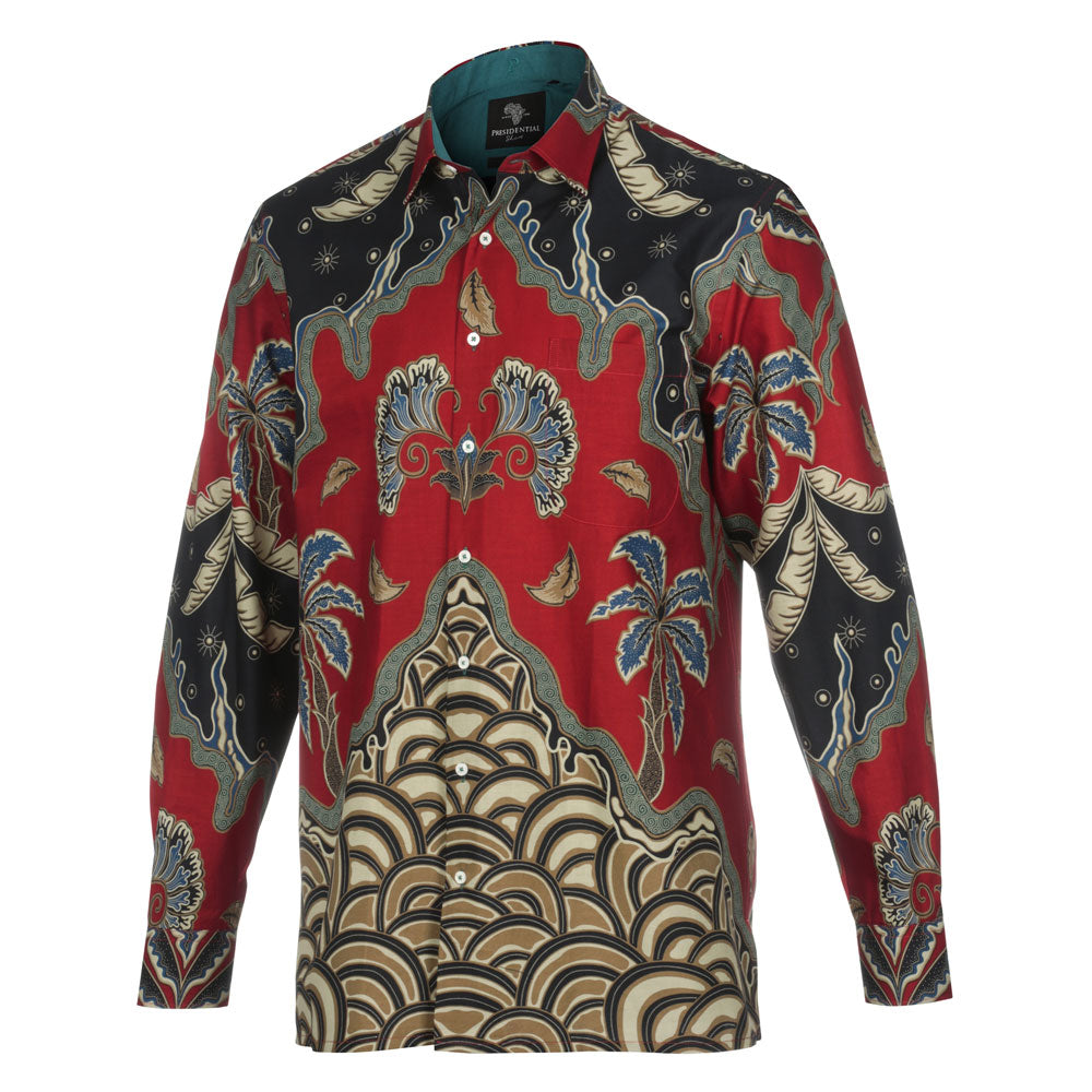 Kilimanjaro - Red Men's Long Sleeve Cotton Printed Shirt