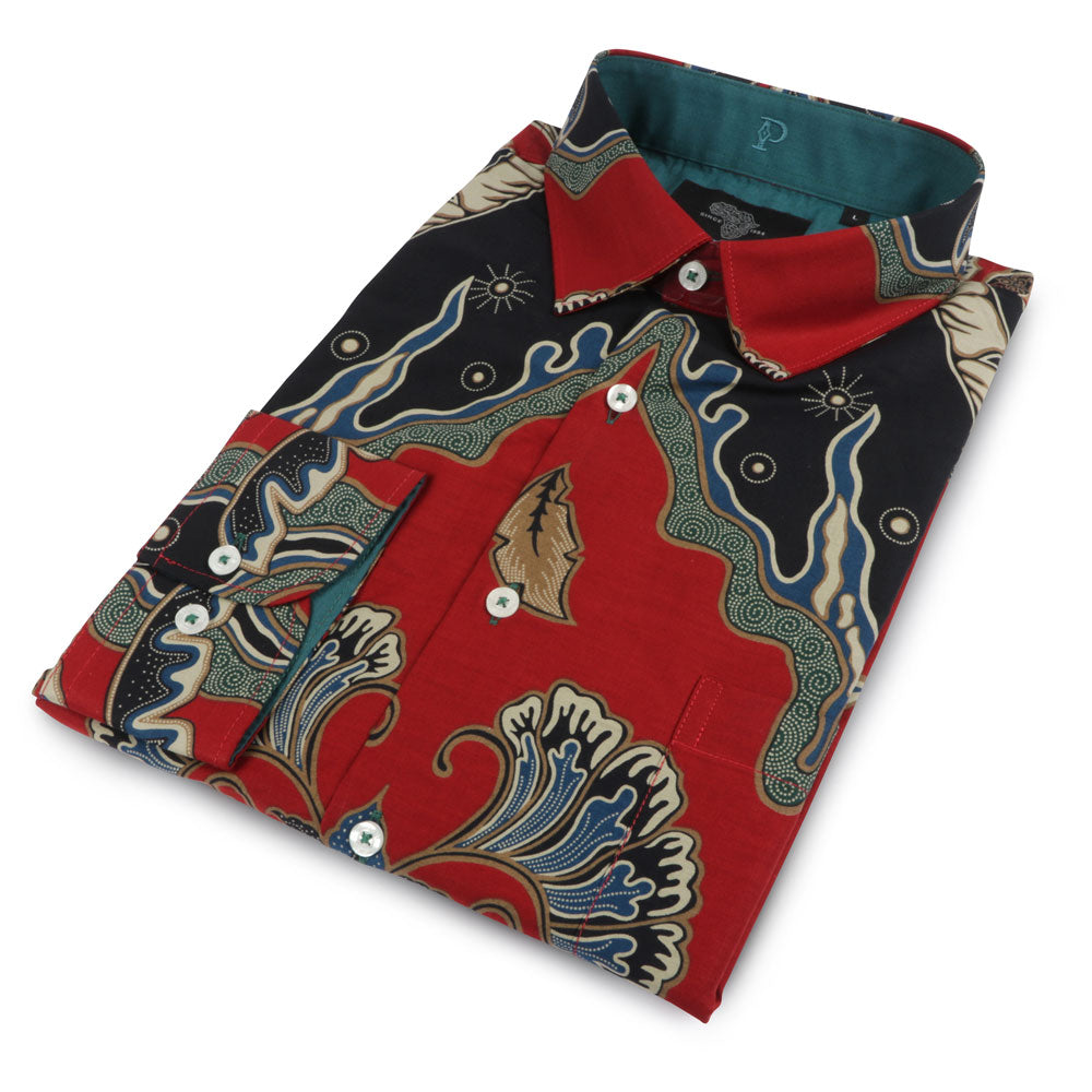 Kilimanjaro - Red Men's Long Sleeve Cotton Printed Shirt