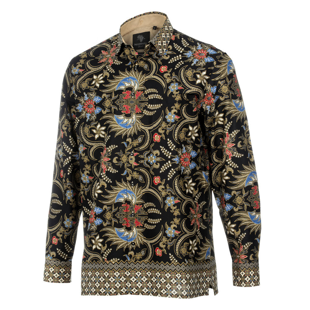 Mandela's Dream - Black Men's Long Sleeve Cotton Printed Shirt