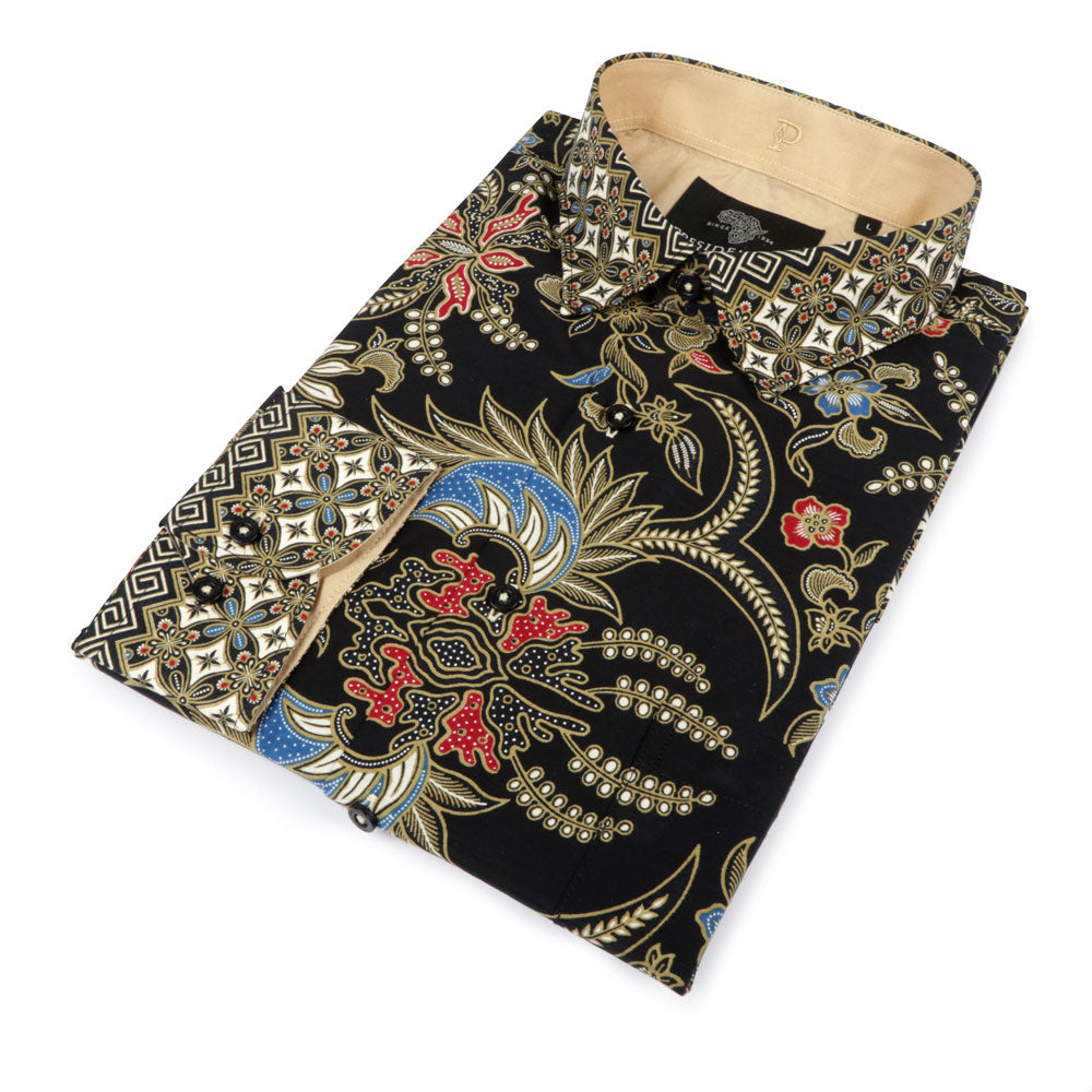 Mandela's Dream - Black Men's Long Sleeve Cotton Printed Shirt