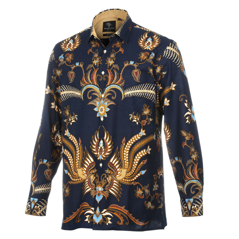 United Peacock - Blue Men's Long Sleeve Cotton Printed Shirt