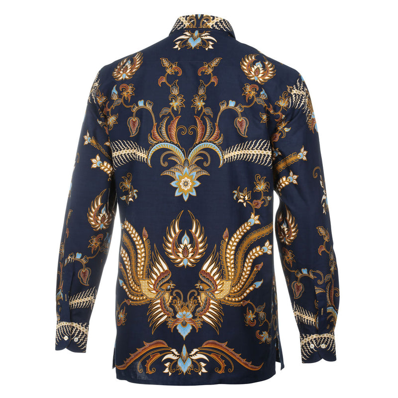 United Peacock - Blue Men's Long Sleeve Cotton Printed Shirt