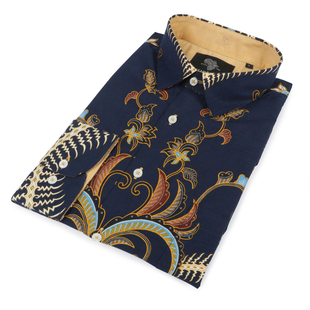 United Peacock - Blue Men's Long Sleeve Cotton Printed Shirt