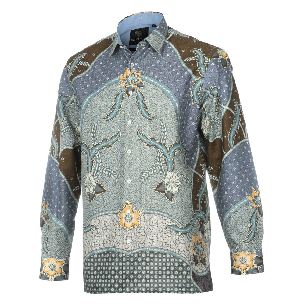 Purple Rain - Blue Men's Long Sleeve Cotton Printed Shirt