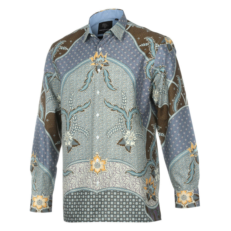 Purple Rain - Blue Men's Long Sleeve Cotton Printed Shirt