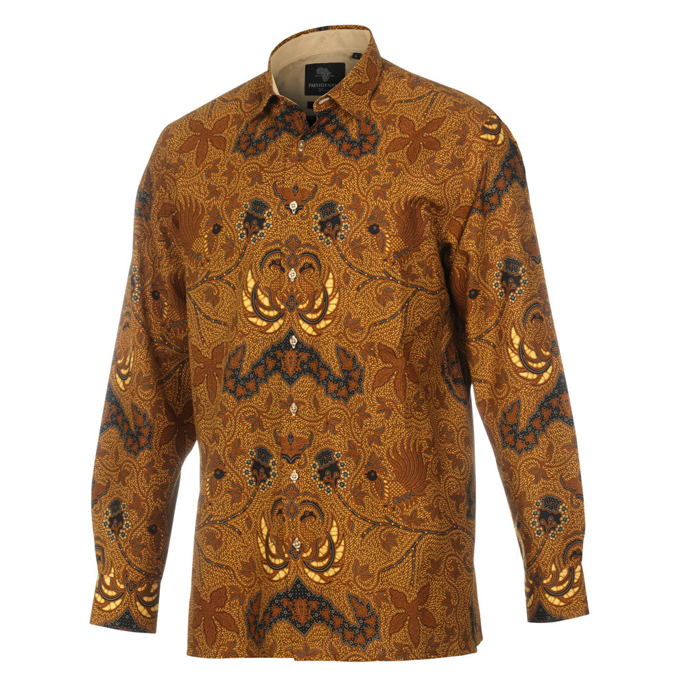 Brown Sensation - Brown Men's Long Sleeve Cotton Printed Shirt