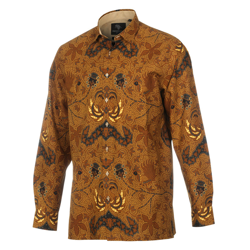 Brown Sensation - Brown Men's Long Sleeve Cotton Printed Shirt