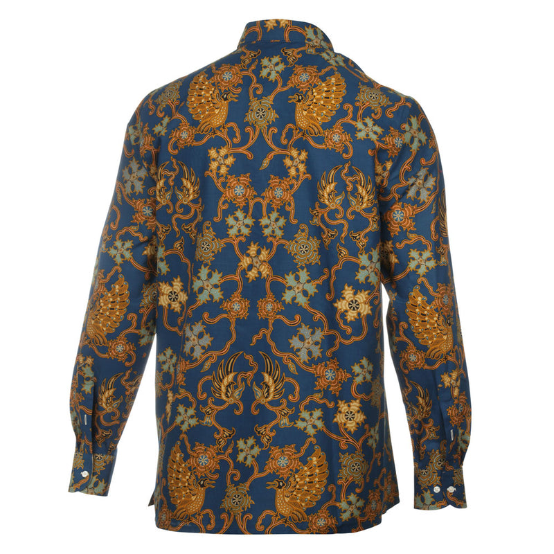 Blue Peacock - Blue Men's Long Sleeve Cotton Printed Shirt
