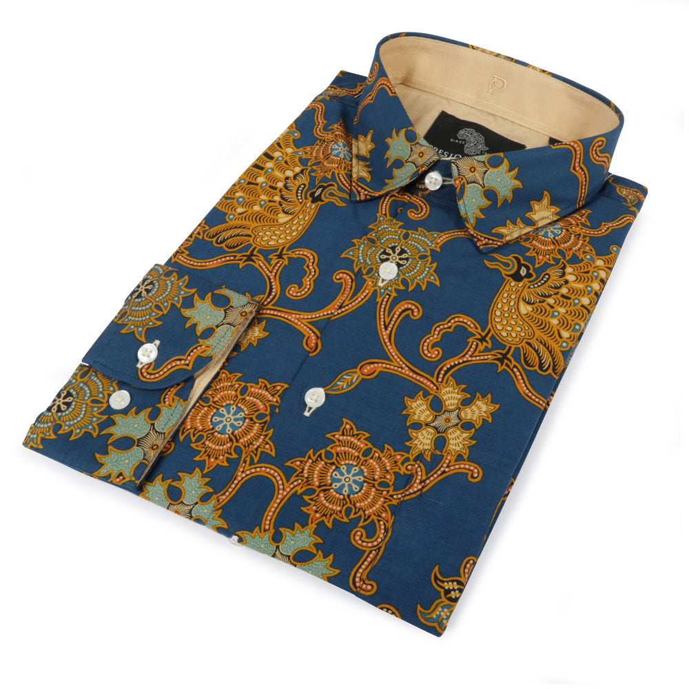 peacock blue mens dress shirt Blue Peacock - Blue Men's Long Sleeve Cotton Printed Shirt
