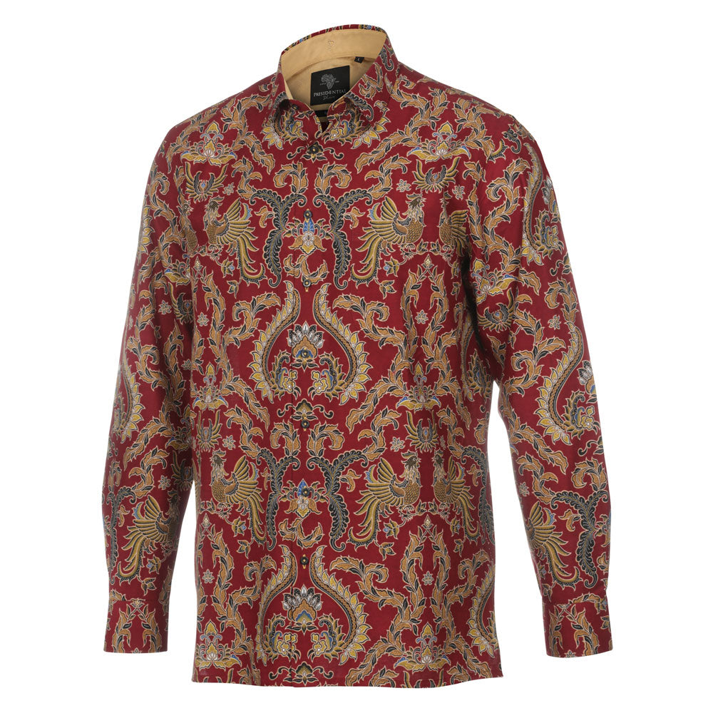 Inspiration - Red Men's Long Sleeve Cotton Printed Shirt
