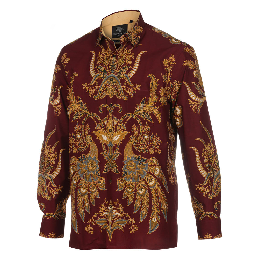 Diva Dahlia - Burgandy Men's Long Sleeve Cotton Printed Shirt