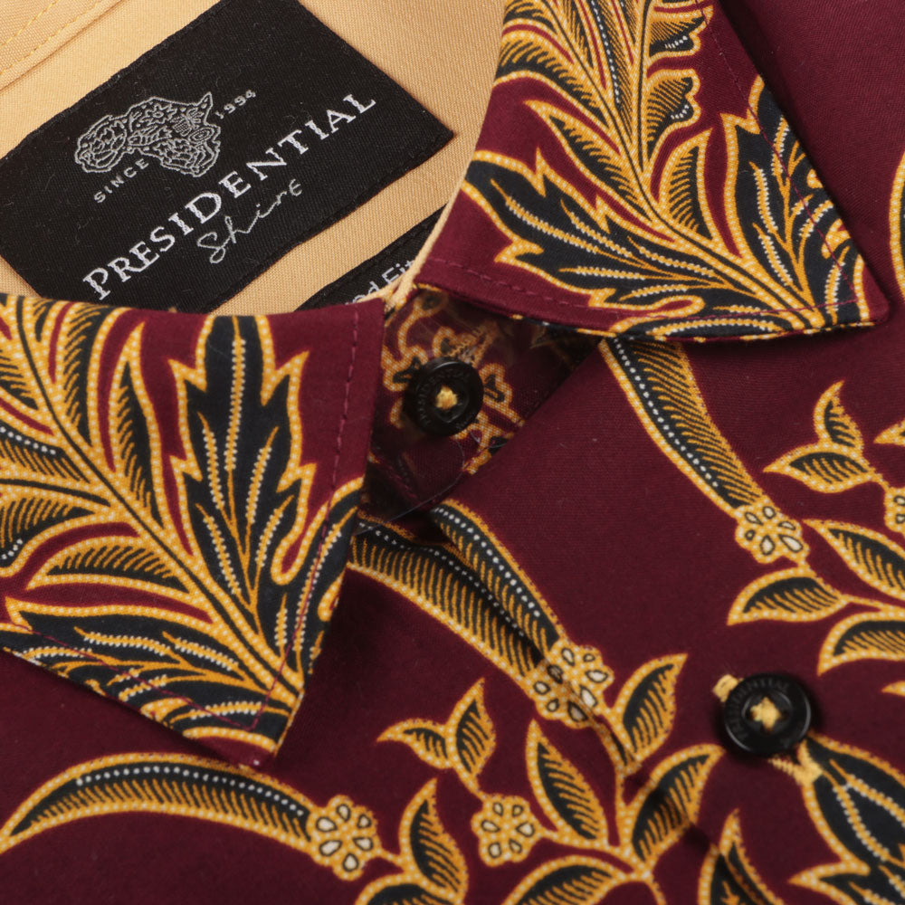 Diva Dahlia - Burgandy Men's Long Sleeve Cotton Printed Shirt