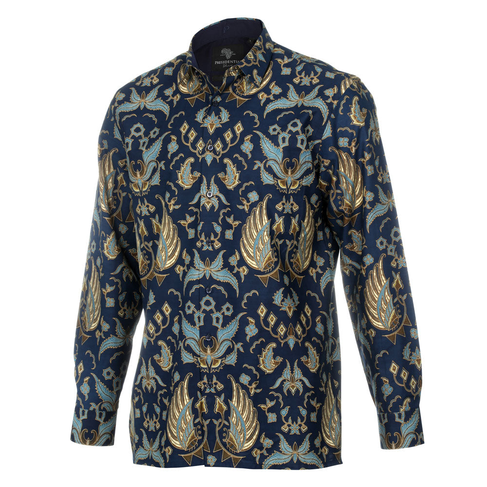 Tradition - Blue Men's Long Sleeve Cotton Printed Shirt