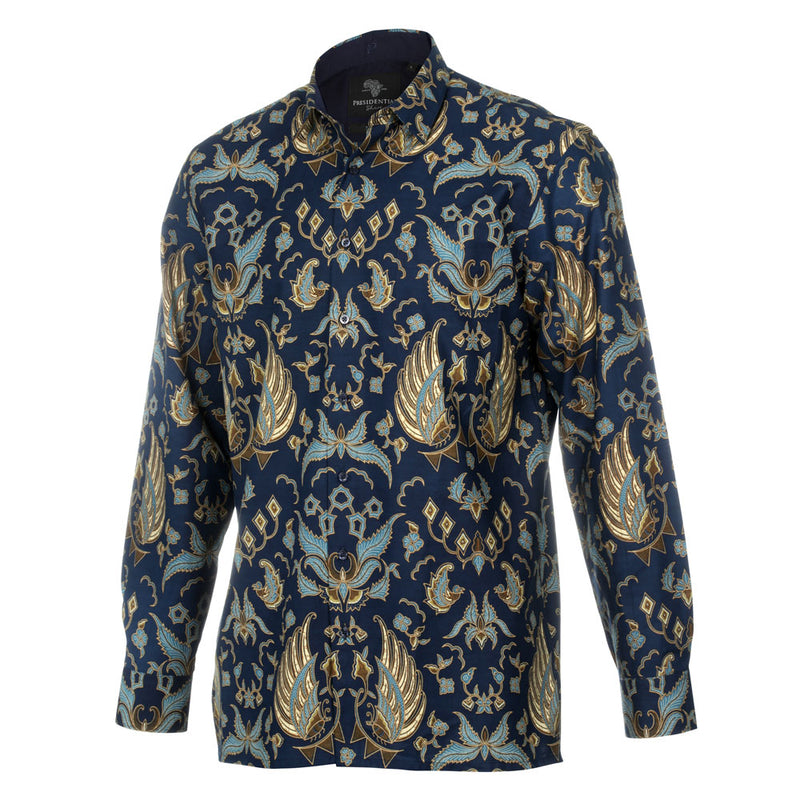 Tradition - Blue Men's Long Sleeve Cotton Printed Shirt