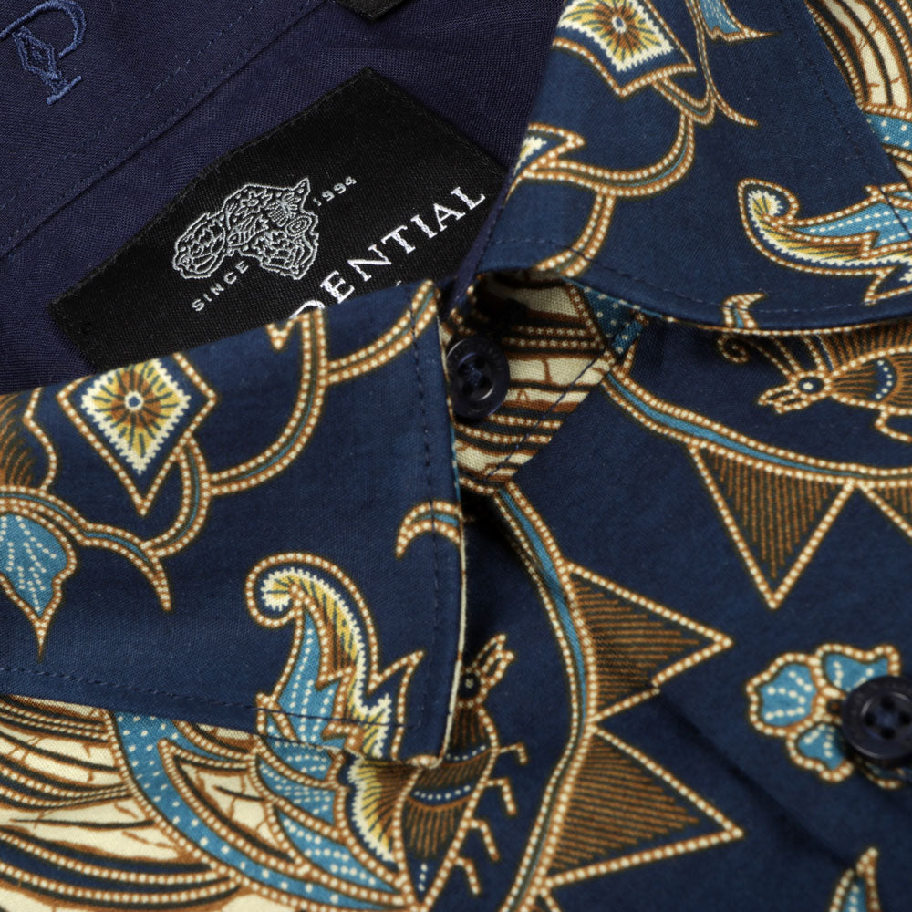 Tradition - Blue Men's Long Sleeve Cotton Printed Shirt