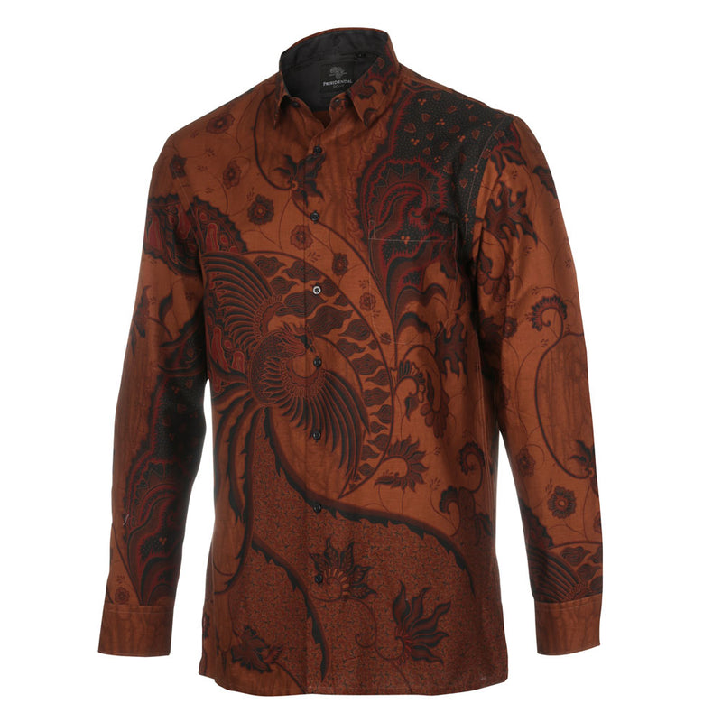 Bearded Iris - Brown Men's Long Sleeve Cotton Printed Shirt