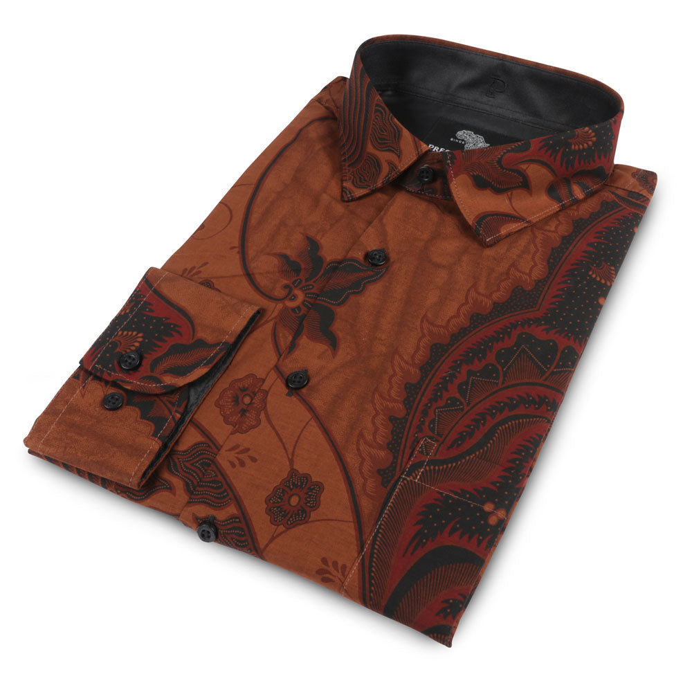 Bearded Iris - Brown Men's Long Sleeve Cotton Printed Shirt