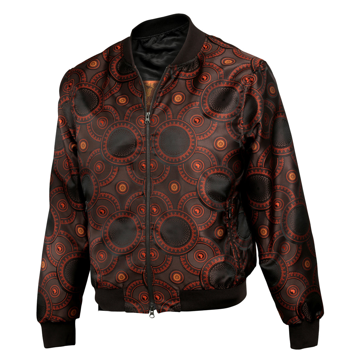 Men’s Brown Jacquard Woven Bomber Jacket – Stylish Outerwear