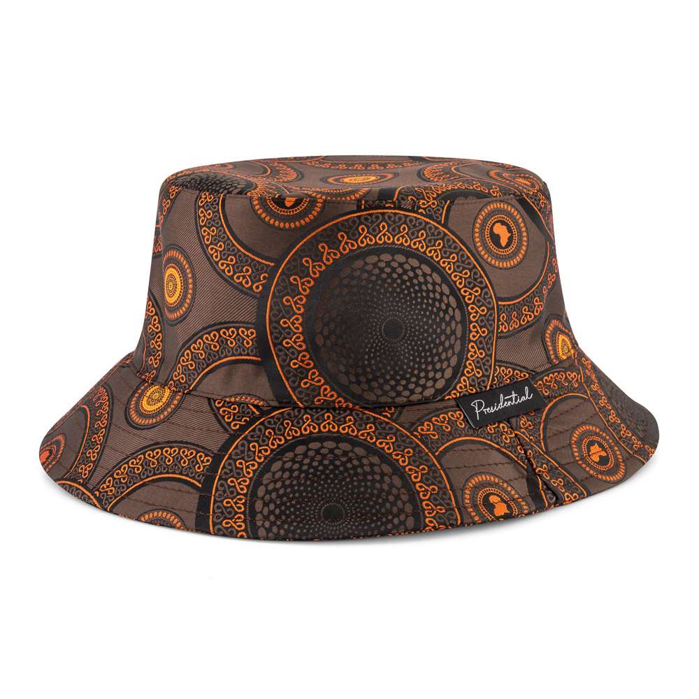 Men's Bucket Hat, Jacquard Woven Satin - African Circle Large, Brown