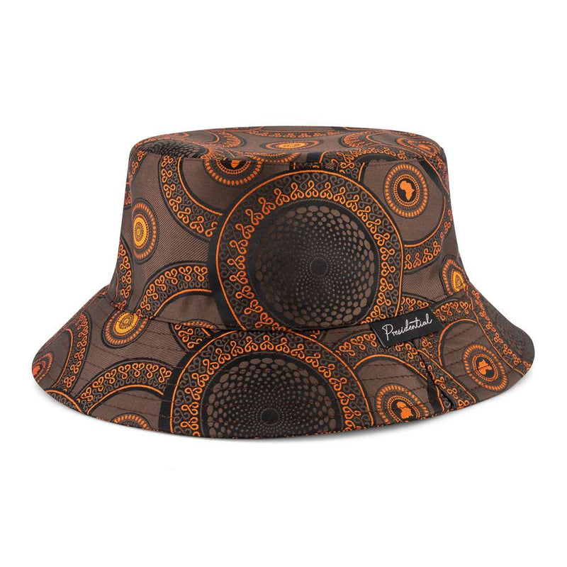 Men's Bucket Hat, Jacquard Woven Satin - African Circle Large, Brown