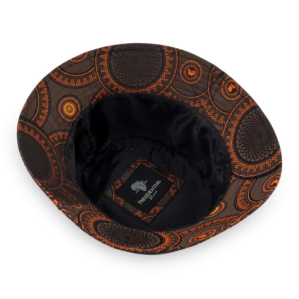 Men's Bucket Hat, Jacquard Woven Satin - African Circle Large, Brown